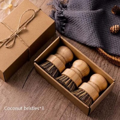 Bambou Rond 3 Paquets Mini Brosse à Vaisselle Brosse Naturelle à Récurer Éponge à Récurer Durable Kit de Nettoyage avec Fibre Union et Fibre Tampico