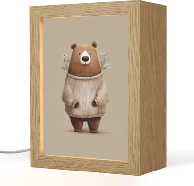Nachtlampje 15x20 cm - Kinder lampje - Beer - Witte bloemen - Knus - Tafellamp kinderkamer - Slaapkamer lamp - Bedlamp kinderen - Kinderlampje stopcontact - Wandlamp babykamer - Nachtlampjes