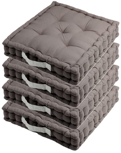 Stof Textile Vloerkussen DUO - 4x - grijs - katoen - 45 x 45 x 10 cm - vierkant - Extra dik - extra zitplaatsen - spelen - gamen - relaxen