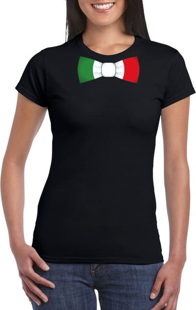 Zwart t-shirt met Italiaanse vlag strikje dames - Italie supporter S