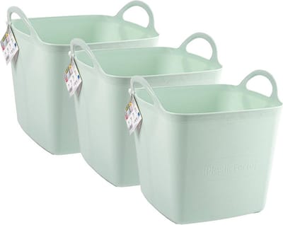 Plasticforte Kuip/emmer/wasmand - 3x - flexibel - lichtgroen - 43 liter - vierkant - kunststof - 40 x 40 x 44 cm