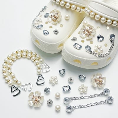 Schoenaccessoires-geschikt voor crocs charms- geschikt voor crocs pins- geschikt voor crocs Accessoires- geschikt voor Crocs Jibbitz-CJ-264 Dubbele Ketting Diamant Bloemen