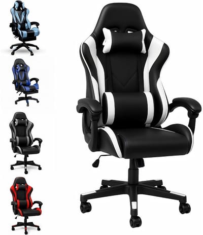 KAD® Gaming Stoel - Gaming Chair - Chair - Zwart/Wit - ‎56cm x 65cm x 132cm