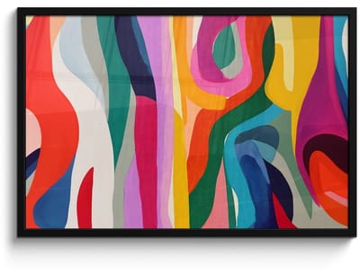 Poster in lijst - Fotolijst 90x60 cm - Posters - Abstract - Kleurrijk - Golven - Lijnen - Posterlijst zwart - Decoratie - Wanddecoratie woonkamer - Muurdecoratie slaapkamer
