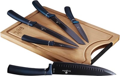 Top Choice - 6 delige keuken messenset met snijplank - aqua marina