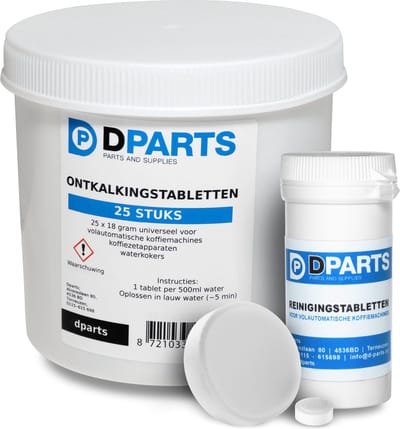 Dparts 25x ontkalkingstabletten + 25x reinigingstabletten - Universeel voor koffiemachine - geschikt voor Miele Bosch Siemens Philips Saeco Gaggia Jura - Ontkalker en Reiniger tabletten - Espressomachine ontkalkingsmiddelen