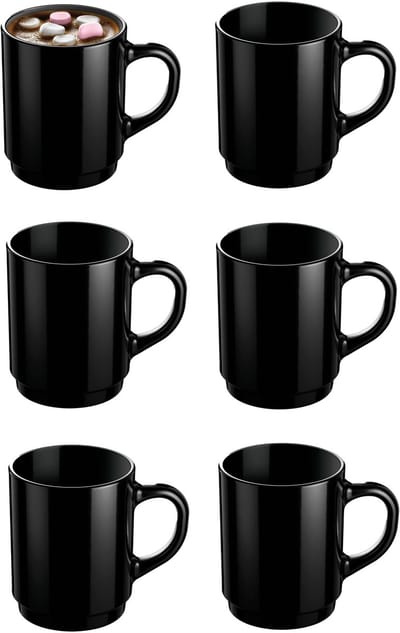 Luminarc Koffiemokken Lagos - 6x stuks - Hard Glas - zwart - 250 ml - 7 x 9 cm