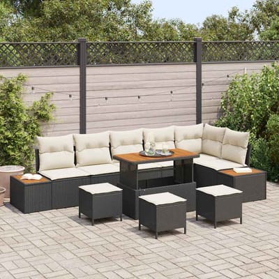 vidaXL - Tuinbank - Set - 10 - st - 9-Aantal - zitplaatsen - Zwart - Poly - rattan