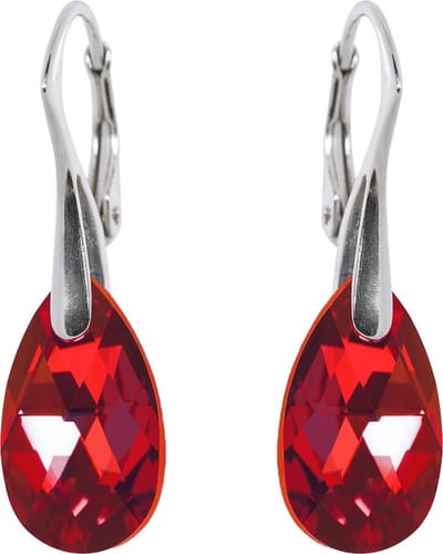 DBD - Zilveren Oorbellen - Druppel - Swarovski Kristal Elements - Licht Siam Rood - 16MM - Anti Allergisch