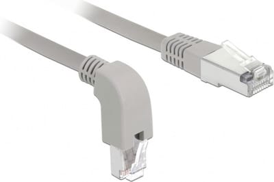 S/FTP CAT6a 10 Gigabit netwerkkabel haaks naar boven / recht / grijs - LSZH - 1 meter