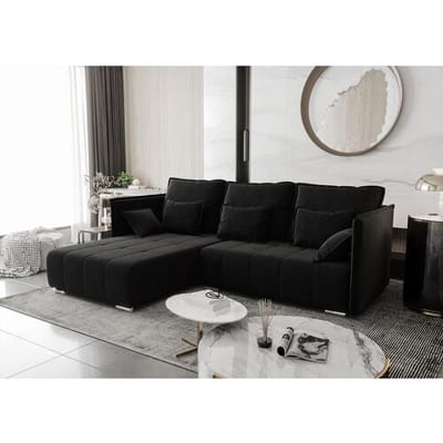 AX LIVING Florinna zwarte kleine hoekbank – 248 cm met slaapfunctie