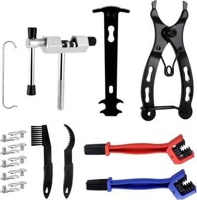 Complete Reparatieset voor Fietskettingen met Kettingpons, Reinigingsborstel en 5 Pairs Ontbrekende Ringen voor 6-12 Versnellingen