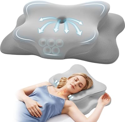 Thijox - Ergonomisch Nekkussen van Traagschuim in Vlindervorm met Dubbele Hoogte (11/13 cm) en Armsteun, Lichtgrijs, Ideaal voor Zij-, Rug- en Buiksla