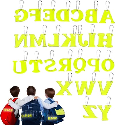 Set van 26 Reflecterende Hangertjes voor Sleutels, Veiligheidsreflectoren voor Schooltassen en Kleding, Fluorescerend Geel