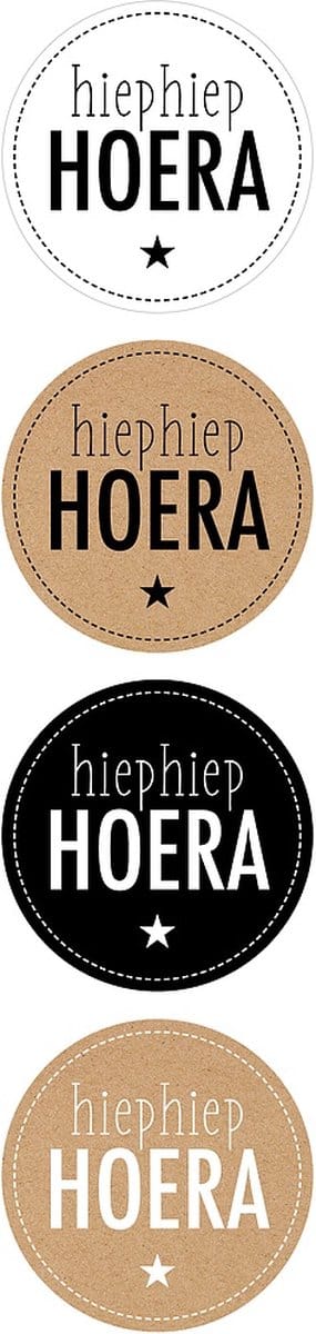 Sluitsticker – Hiep Hiep Hoera – 4 assorti Zwart – Wit – Kraft | Envelop - Traktatiezakje | Envelop Sticker | Cadeau – Gift – Cadeauzakje – Traktatie – Kadozakje | Leuk verpakt | Verjaardag – Feest – Birthday | Alle leeftijden | DH collection