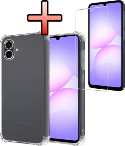 Hoesje - Met Screenprotector - Geschikt voor Samsung Galaxy A07 - Sterk & Shockproof - Siliconen Case - Back Cover - Telefoon Hoes - Shock Proof - Transparant