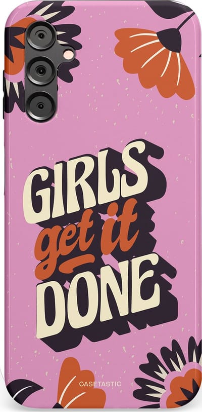 Casetastic hoesje geschikt voor Samsung Galaxy A14 (2023) 5G / Samsung Galaxy A14 (2023) 4G - Dubbellaagse bescherming - Girls get it done - Fashion Case - Lila Donkergrijs Terracotta