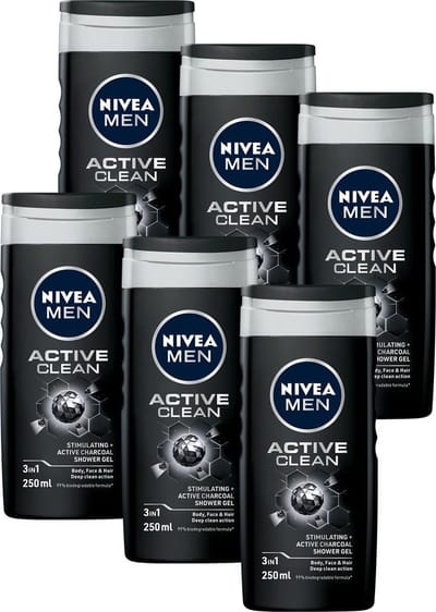 NIVEA MEN Active Clean Douchegel - 6 x 250 ml - Voordeelverpakking