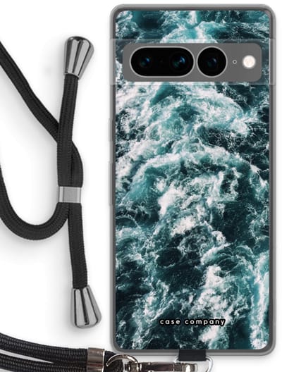 Case Company® - Hoesje met koord geschikt voor Google Pixel 7 Pro hoesje met Koord - Zee golf - Telefoonhoesje met Zwart Koord - Bescherming aan alle Kanten en Over de Schermrand