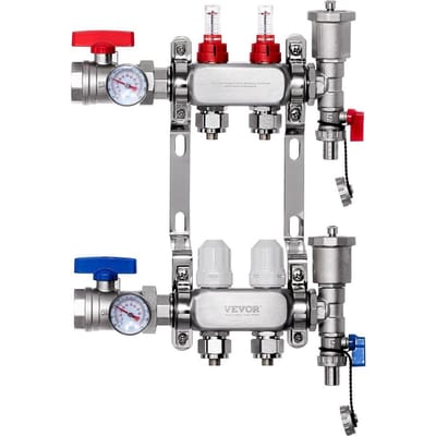 Collecteur de Chauffage par Rayonnement à 2 Circuits Tuyauterie PEX 1/2  Ensemble de Collecteur de Chauffage au Sol