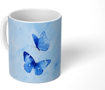 Mok - Koffiemok - Vlinders - Sierlijk - Blauw - Mokken - 350 ML - Beker - Koffiemokken - Theemok