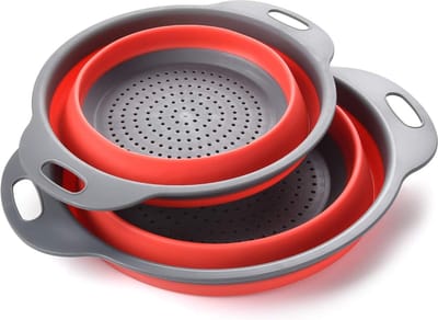 Opvouwbaar Vergiet, 2 Stukken Opvouwbare Siliconen Zeef Keuken Camping Accessoires, Voedselzeven Inclusief 8 en 9,5 inch.