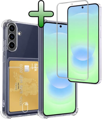 Hoesje Geschikt voor Samsung Galaxy A37 - Met Screenprotector - En Pashouder - En Kaarthouder - Telefoon Hoes Shockproof - Siliconen Case - Back Cover - Shock Proof - Pasjes Houder - Transparant
