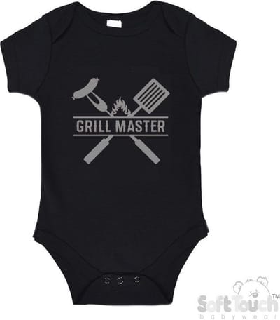 100% Katoenen Romper "Grill Master" Unisex Katoen Zwart/grijs Maat 56/62