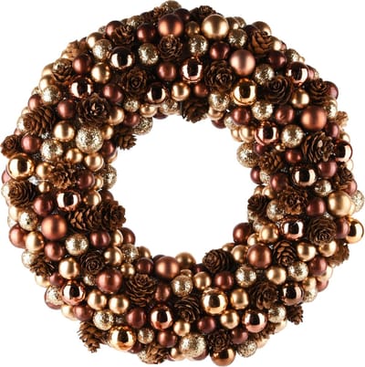 Dekoratief | Krans m/kerstballetjes, bruin/goud/brons, pvc, 33x33x6cm | A245282