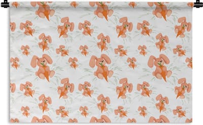 Wandkleed - Wanddoek - Konijnen - Groente - Patronen - 180x120 cm - Wandtapijt