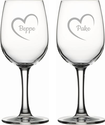 Gegraveerde witte wijnglas 26cl Pake mei hert & Beppe mei hert