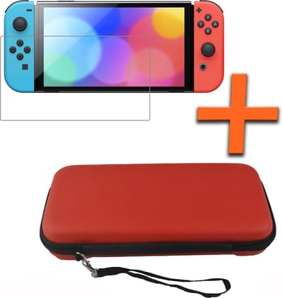 Hoesje Geschikt voor Nintendo Switch Hoes Bescherm Case Hardcover Polsbandje Met Screenprotector - Hoes Geschikt voor Nintendo Switch Case - Rood