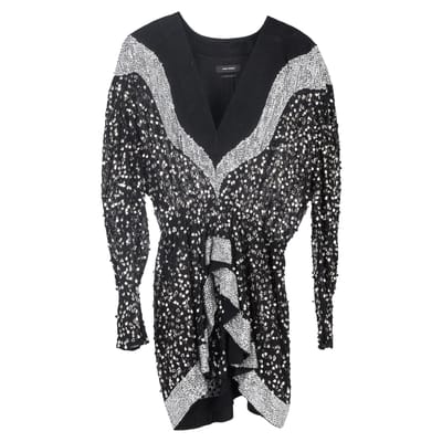 Isabel Marant Caldes mini-jurk van zwarte chiffon met pailletten.