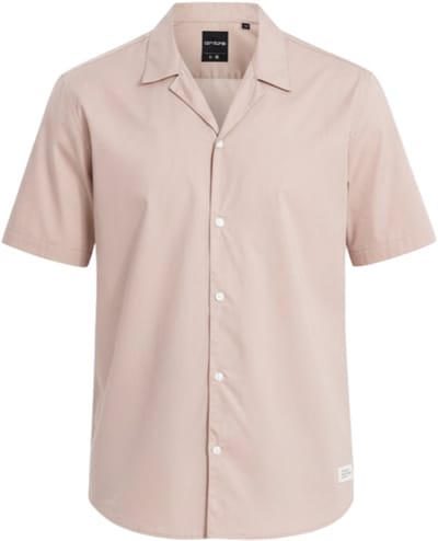 OMBRE Overhemd - Regular Fit - Katoen - Korte Mouw Beige S