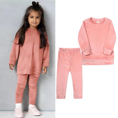 Costume Velours Printemps Fille Manches Longues Pantalon Uni Vêtements pour Bébé Bambin Garçon Sweat à Capuche Pull Ensemble Tenues Adolescente 12-24M(90) brown