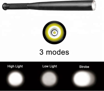 Militaire Zaklamp-Zaklamp led 49 CM- LED verlichting -Honkbalknuppel - 10 W -Tachtische zaklamp-Knuppel zaklamp- Waterdicht-outdoor-zwart