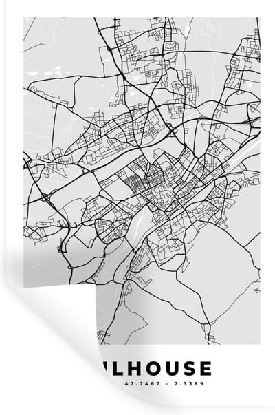 Muurstickers - Sticker Folie - Frankrijk - Mulhouse - Stadskaart - Plattegrond - Kaart - 20x30 cm - Plakfolie - Muurstickers Kinderkamer - Zelfklevend Behang - Zelfklevend behangpapier - Stickerfolie