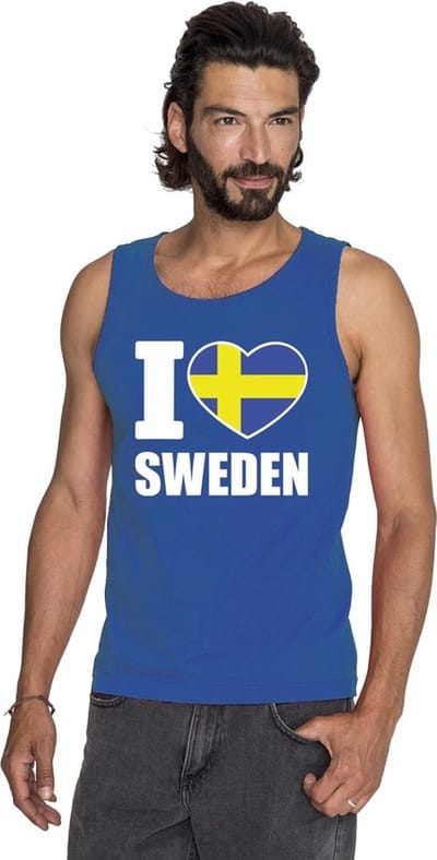 Blauw I love Zweden supporter singlet shirt/ tanktop heren - Zweeds shirt heren S