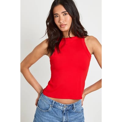 boohoo Dames Mat Slinky Superzacht Hoog Racerback Hemdje | Rood | Maat: 42
