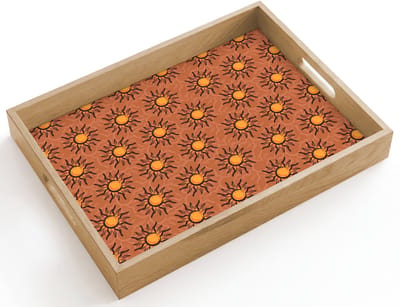 Dienblad hout 40x30 cm - Schootdienblad - Kust - Zonnig - Bruin - Oranje - Borrelplank rechthoek - Plateau dienbladen
