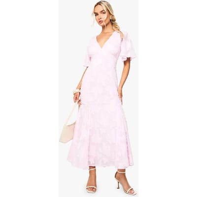 boohoo Dames Burnout Bloemen Engelenmouwen Midaxi Jurk | Roze | Maat: 38