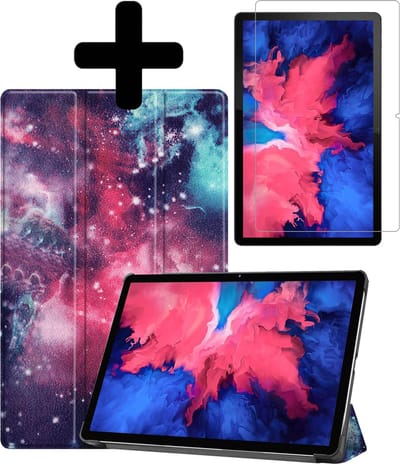 Hoes - Geschikt voor Lenovo Tab P11 Plus - Met Screenprotector - Trifold Bookcase - Hard Cover - Hardcover Book Case - Tablet Hoesje - Galaxy