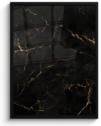 Poster in lijst - Fotolijst 50x70 cm - Posters - Zwart marmer - Gouden aders - Klassiek - Posterlijst zwart - Decoratie - Wanddecoratie woonkamer - Muurdecoratie slaapkamer