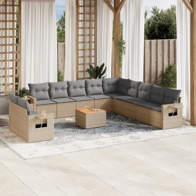 vidaXL - 12-delige - Loungeset - met - kussens - poly - rattan - beige