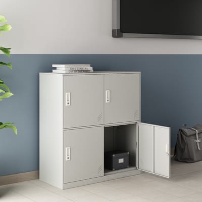 Metalen kast Rautavaara 100x90x40 cm met 4 deuren lichtgrijs