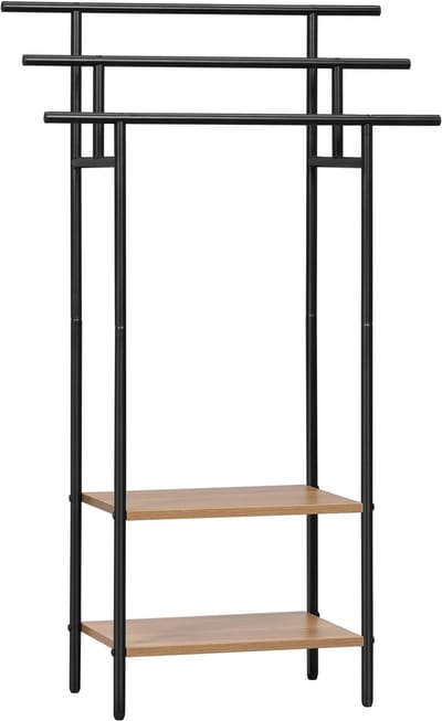 Bresht Handdoekenrek - 3 stangen en 2 opbergplanken - Eenvoudig te monteren - Zwart met licht eiken - 68 × 28 × 116,5 cm