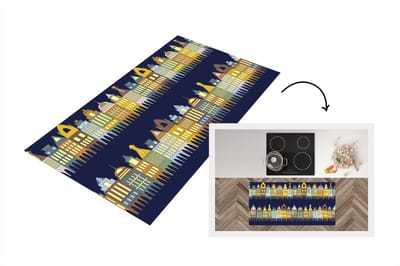 Keukenloper - Loper keuken - Patronen - Huizen - Gebouw - 120x60 cm - Keukenloper vinyl