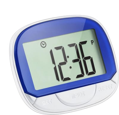 Stappenteller Clip - Activiteitentracker - Wandelen bijhouden - Groot display met klok - 65x52x23mm - Blauw
