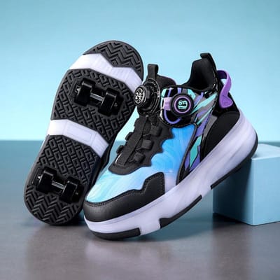 Chaussures de Fugue Enfants et Filles Chaussures à Roues à Retrait Manuel à Quatre Roues Chaussures à Poulies Lumineuses Chaussures Déformées 37 gray