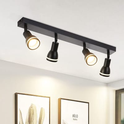 NETTLIFE Opbouwspot GU10 - L 55cm - zwart - 4-Lichts - rechthoekig - Moderne Plafondlamp - 355° draaibaar Plafondspot - creatief ontwerp Lampkap - voor Slaafkamer | Kantoor | Woonkamer - Max.25W-excl. lichtbron